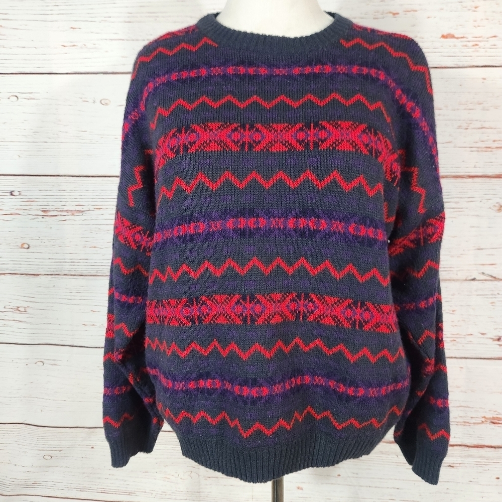 DOMINO Vintage 80's Italian Knit Crew Neck Sweater Size XL